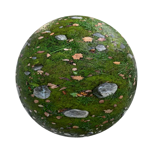 a Ground with green field +rocks+leafs — seamless ground PBR material preview
