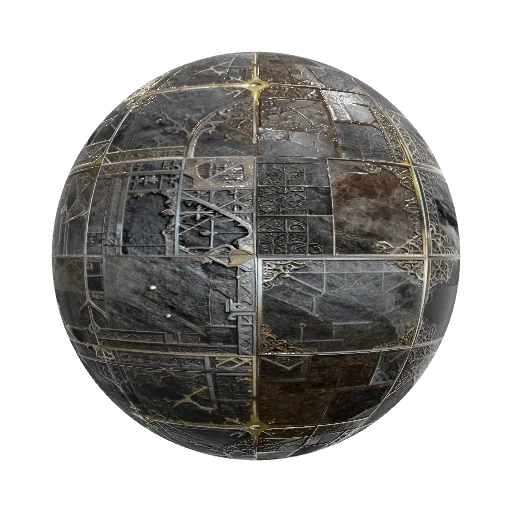 Gothic floor saloon with lines and details in metal — seamless metal PBR material preview