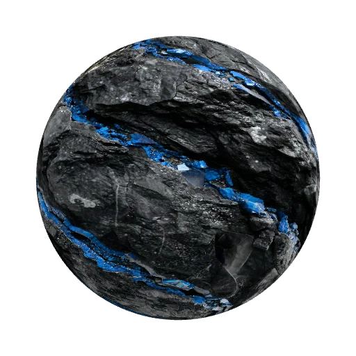Blue Steel Ore Metal Vien in Rock — stone PBR material preview