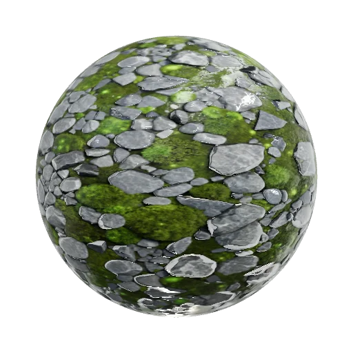 Rocky terrain with moss. Very magical, simple, with a touch of cartoon and semi- — seamless stone PBR material preview