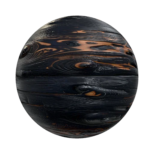 Weathered, charred hardwood kitchen tabletop with… — seamless organic PBR material preview