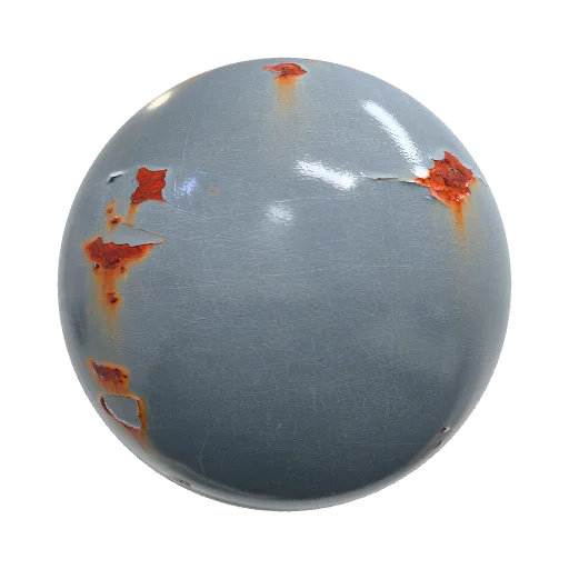 gray matte painted steel, peeling paint, scratches and… — seamless metal PBR material preview