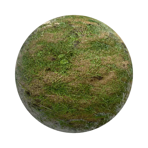 реалистичная летняя зеленая трава с местами землей… — seamless organic PBR material preview