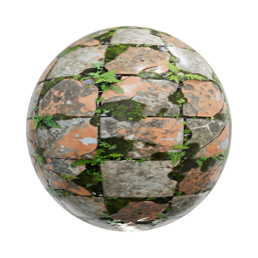 tiles, broken, overgrown, old — seamless organic PBR material preview