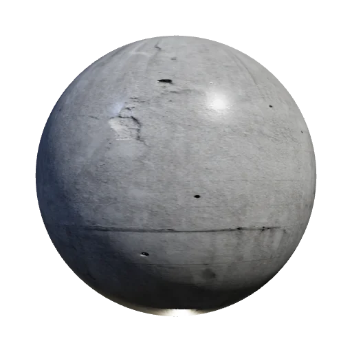 Decayed architectural concrete panel, crumbling corners, pits, holes, wind-eroded rough surface, ash grey, hyper-realist — seamless stone PBR material preview