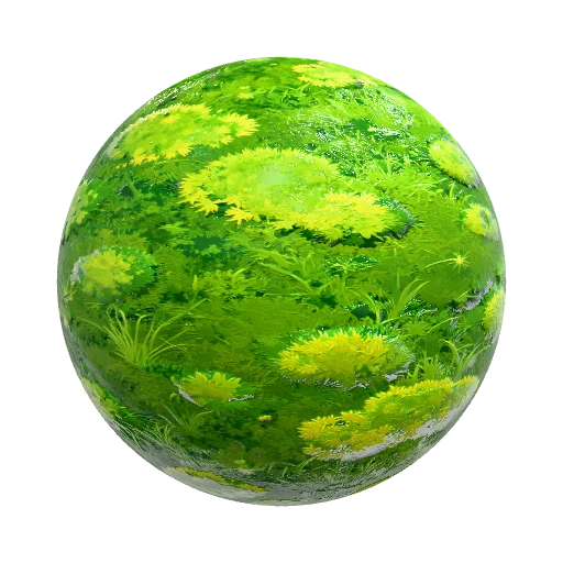 Stylized hand-painted grass ground, top-down view… — organic PBR material preview