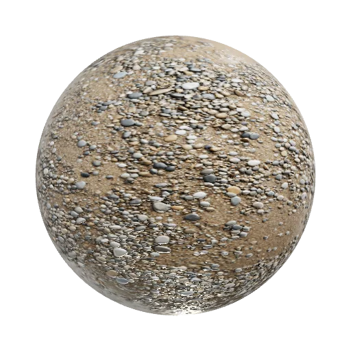 Natural beach gravel mixed with fine beach sand, small… — seamless ground PBR material preview
