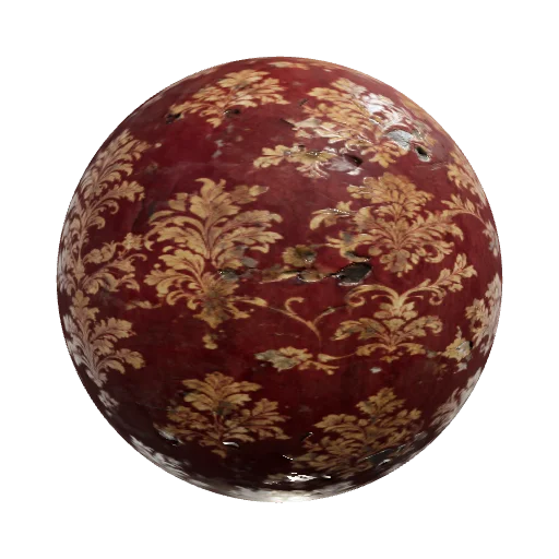 a cheap damask wallpaper that is very damaged and is red and gold. make SURE the — seamless fabric PBR material preview