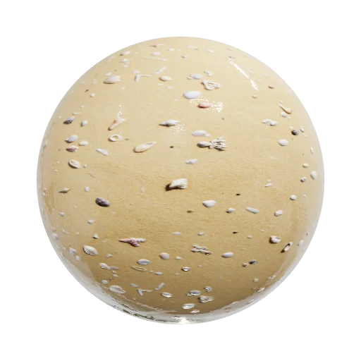 Hyperrealistic sand with shells and corals details. PBR. — seamless organic PBR material preview