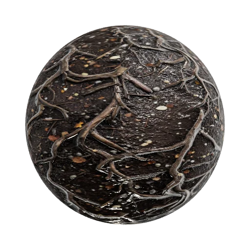 High-resolution seamless forest ground texture, dark moist soil, small stones, r — seamless ground PBR material preview