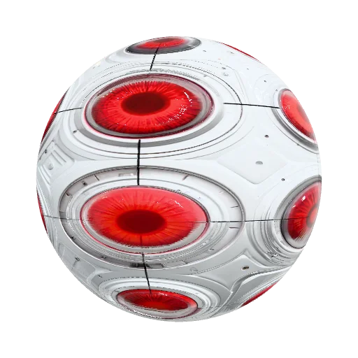 Single glowing red robotic eye/lens, mounted flush on a… — seamless metal PBR material preview