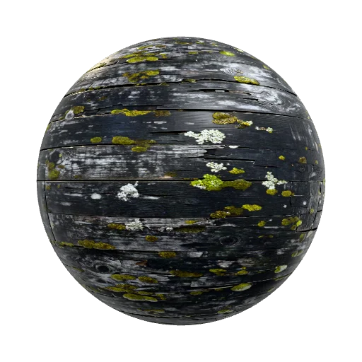 стены из старых горелых досок оброших мхом — seamless wood PBR material preview