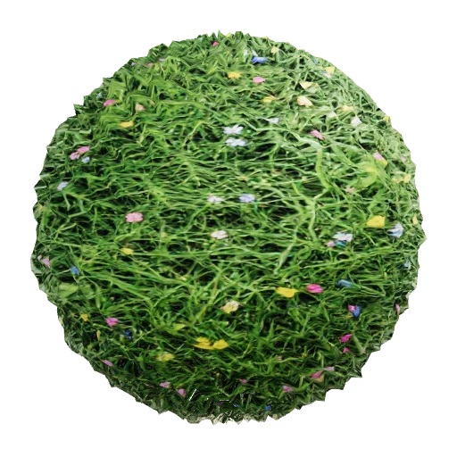 Tall grass terrain with flowers. Very magical, simple, cartoon style, semi-reali — seamless organic PBR material preview