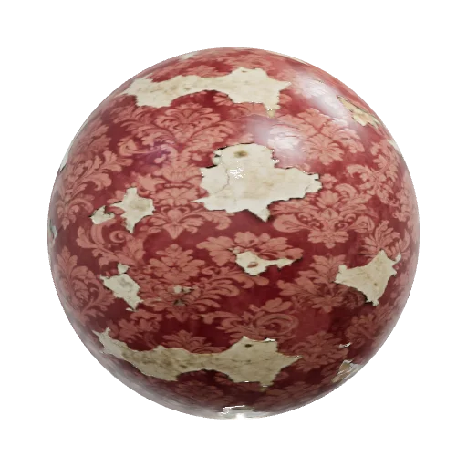 Seamless PBR texture, extremely damaged and aged Victorian damask wallpaper, 180 — seamless fabric PBR material preview