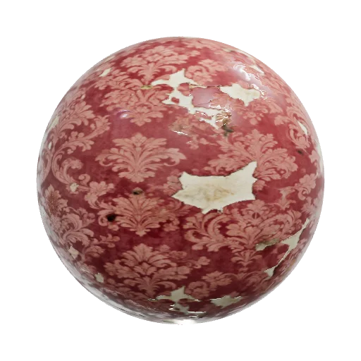 Seamless PBR texture, extremely damaged and aged Victorian damask wallpaper, 180 — seamless fabric PBR material preview