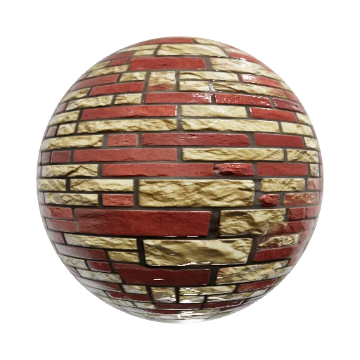brickwork with red and gold shades, where red is rough… — seamless stone PBR material preview