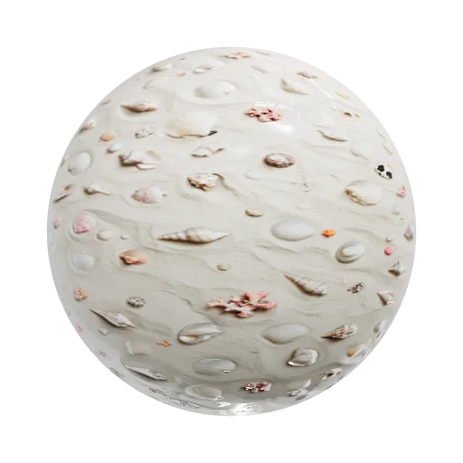 Hyperrealistic sand with several shells and corals details. PBR. — seamless ground PBR material preview