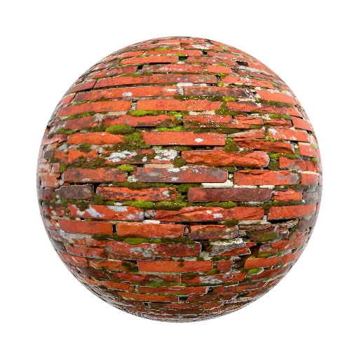 старые стены из красного кирпича обросшие мхом — seamless stone PBR material preview