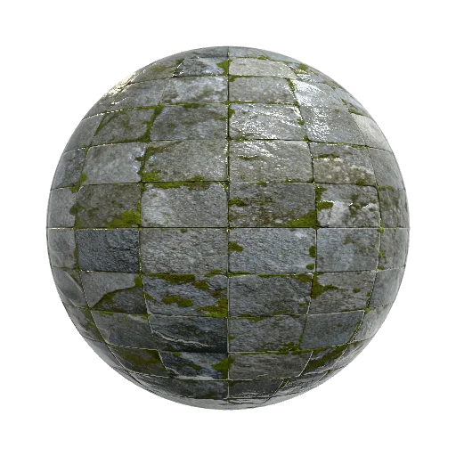 damp gray stone tile with moss — seamless stone PBR material preview