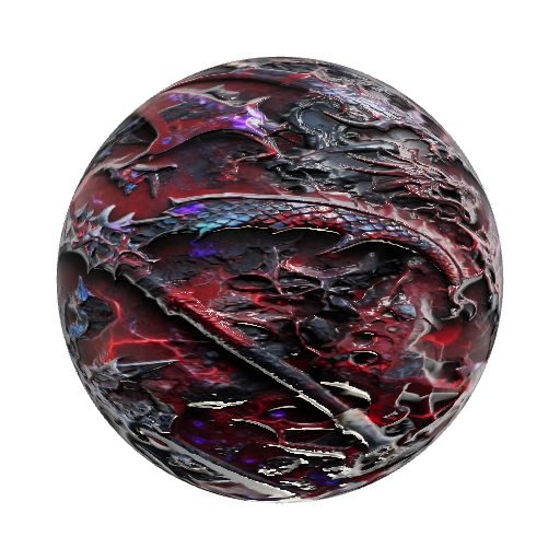 A blood moon lunar dragon spirit Scythe — seamless organic PBR material preview