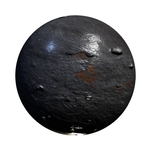 Corroded dark cast iron block, brutalism aesthetic, scratches, heavy impact dents, non-reflective raw metal, seamless te — seamless metal PBR material preview