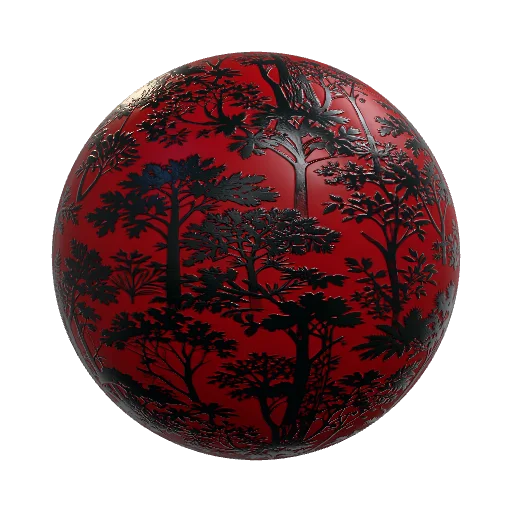 черно красный гобелен с деревьями на красном фоне — seamless organic PBR material preview