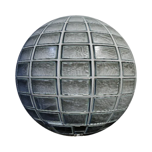 Thick textured architectural glass brick wall, grid pattern, brutalist interior, frosted semi-transparent, heavy industr — seamless stone PBR material preview