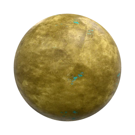 Distressed brass with a slight sheen and patches of… — seamless metal PBR material preview