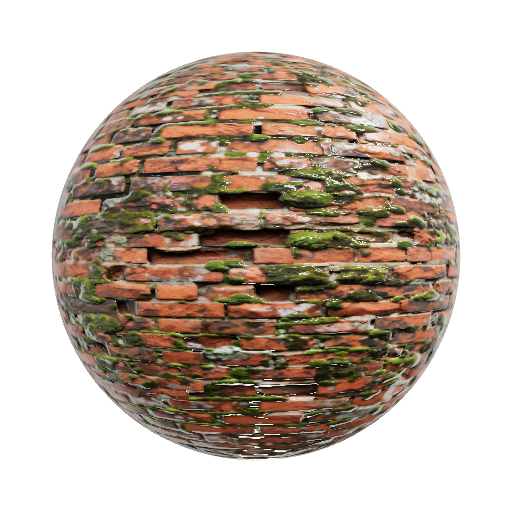 Старый кирпич с мхом — seamless stone PBR material preview