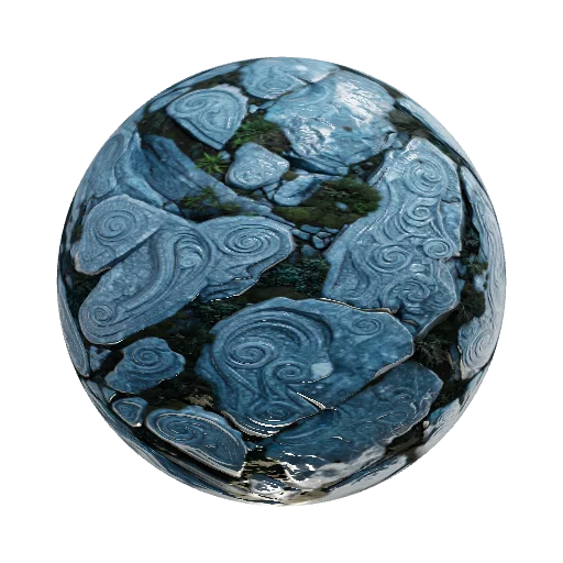 2d rock texture , magical bluish grey rock syrface colour with spirals textures, — seamless stone PBR material preview