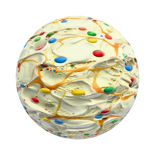 Текстура мороженного с кусочками M&ms и карамелью — seamless organic PBR material preview