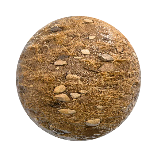 трава с местами камнями и землей сухая — seamless organic PBR material preview
