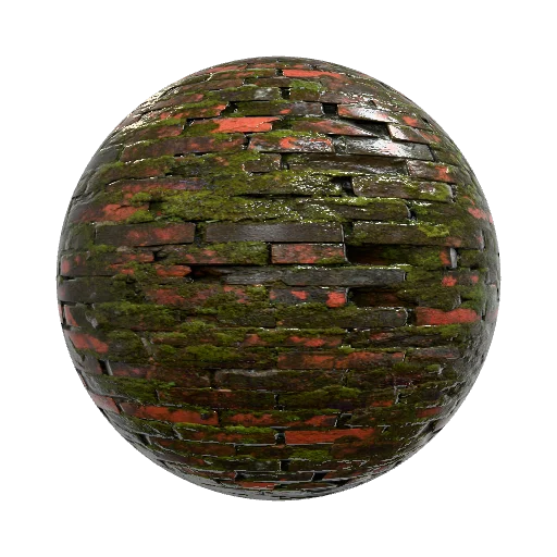 старые стены из красного кирпича обросшие мхом тайловые… — seamless stone PBR material preview