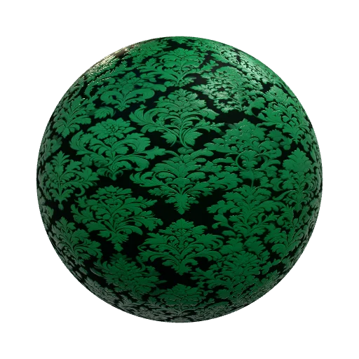 Victorian-style damask wallpaper texture in deep bottle… — seamless fabric PBR material preview