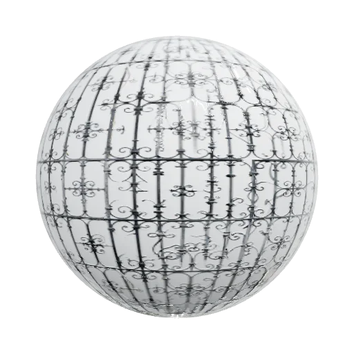 Black and white opacity mask for ornamental wrought iron fence.
White decorative metal tubes and forged scrollwork on pu — seamless metal PBR material preview