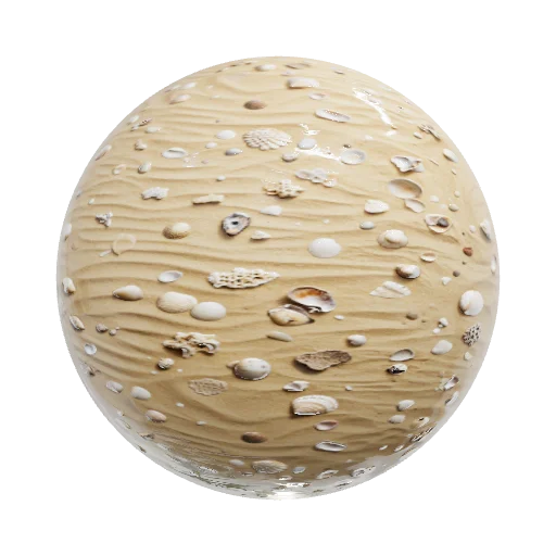 Hyperrealistic sand with shells and corals details. PBR. — seamless ground PBR material preview
