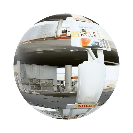 Front-facing view of a modern gas station canopy… — metal PBR material preview