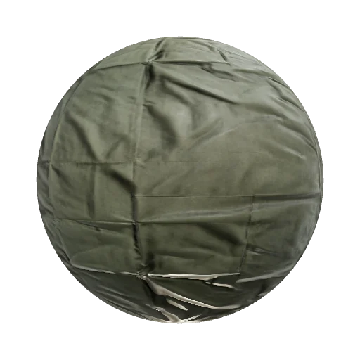 Olive drab canvas parachute, wrinkled and faded — seamless fabric PBR material preview