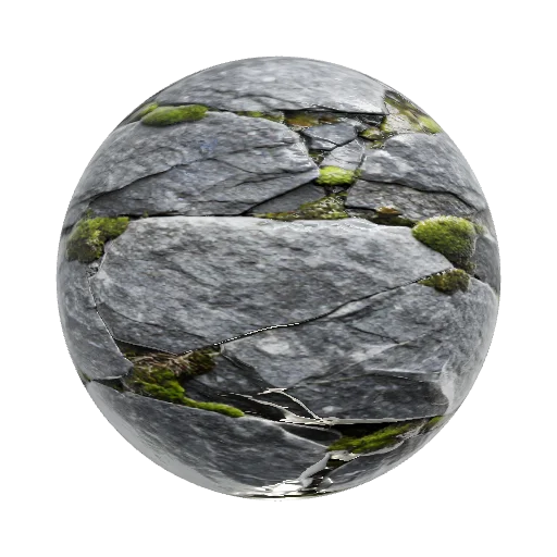 Old, cracked and mossy stone wall — seamless stone PBR material preview