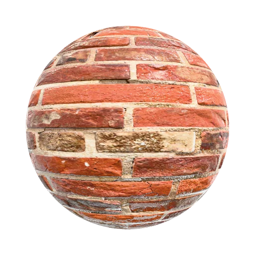 Photorealistic old brick wall with worn, chipped… — stone PBR material preview