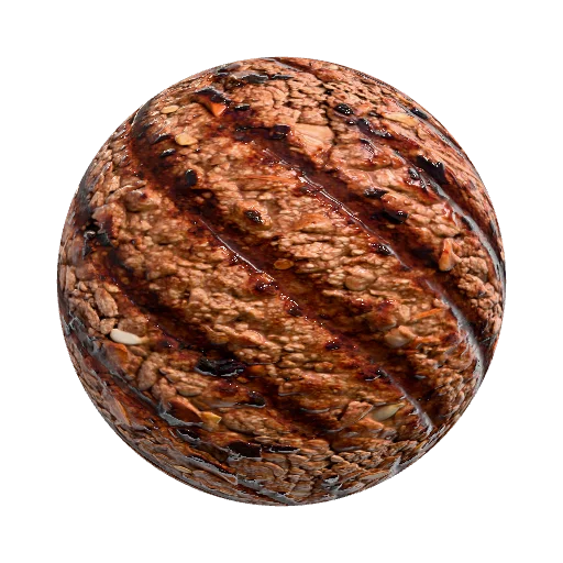 Cooked burger patty with grill lines — organic PBR material preview