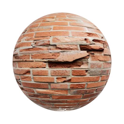 Mortar brick wall, partially damaged — seamless stone PBR material preview