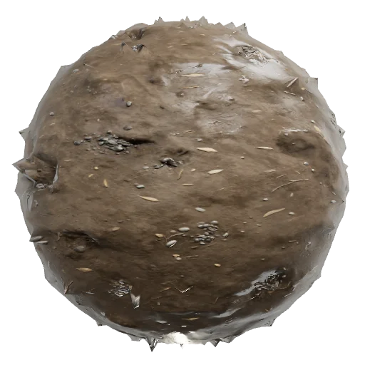 Stylized painterly packed earth ground terrain, hand-painted RTS game
texture, compacted brown-grey dirt with visible gr — seamless ground PBR material preview