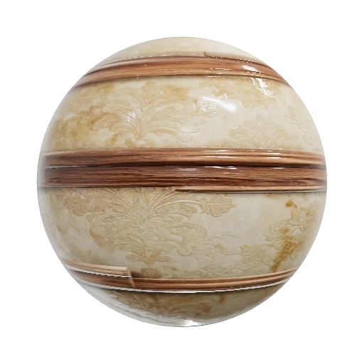 Old wallpapers with slight water stains, lower half of the texture is a wooden trim — seamless organic PBR material preview