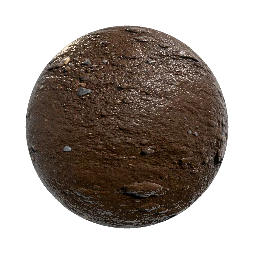 Damp, packed earth ground texture, rich dark brown… — ground PBR material preview