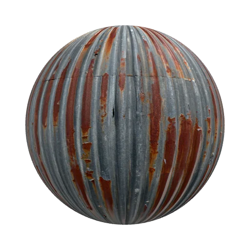 Rusted corrugated iron, weathered to a mottled grey… — seamless metal PBR material preview