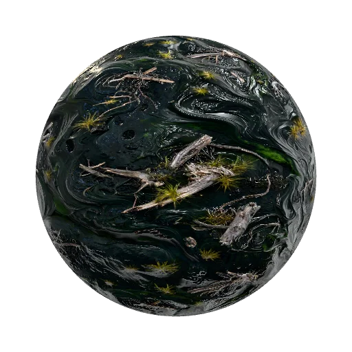 Prompt: Dark fantasy swamp terrain PBR. Viscous black… — seamless ground PBR material preview
