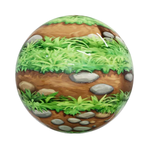Hand-painted 2.5D game terrain material block… — seamless organic PBR material preview