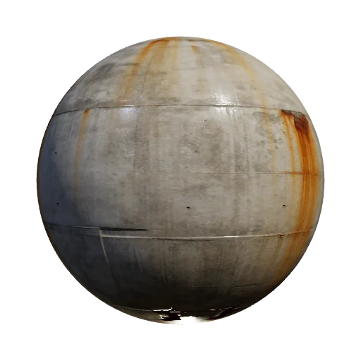 Brutalist raw concrete facade with heavy rust stains, orange and brown iron oxide streaks leaking from top, industrial d — seamless stone PBR material preview