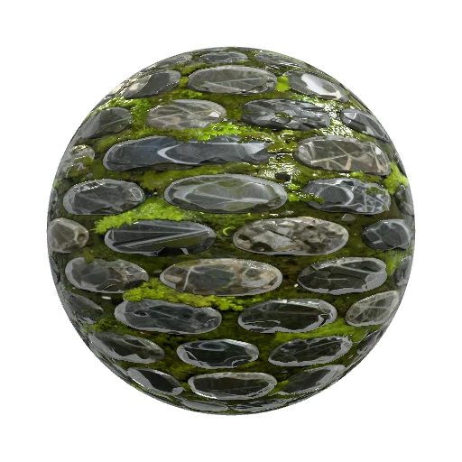 seamless tileable texture, old mossy cobblestone wall… — stone PBR material preview